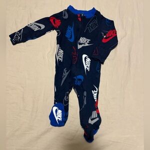 Nike Blue and Red Footies One Piece with Sporty Design